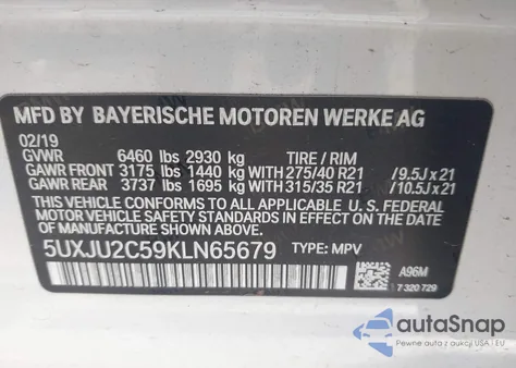 2019 BMW X5 xDrive50I из США, поврежденный, VIN 5UXJU2C59KLN65679